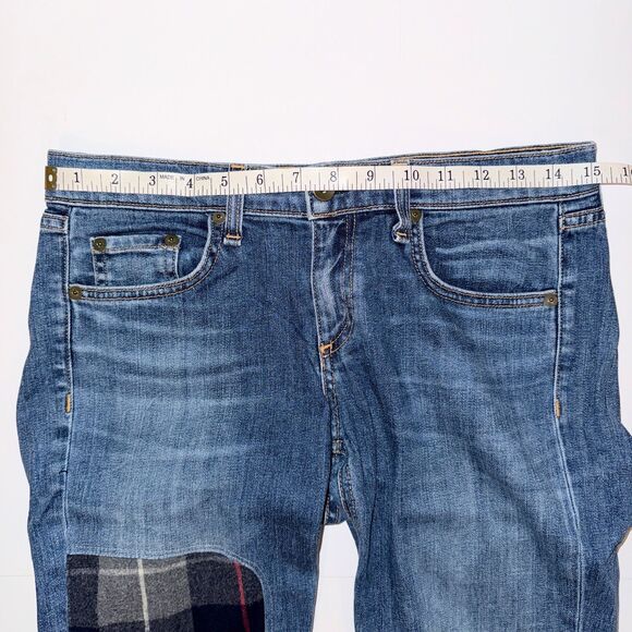 Rag & Bone the Dre Blue Denim & Plaid Flannel Patchwork Jeans Tapered Leg sz 26 - Picture 7 of 15